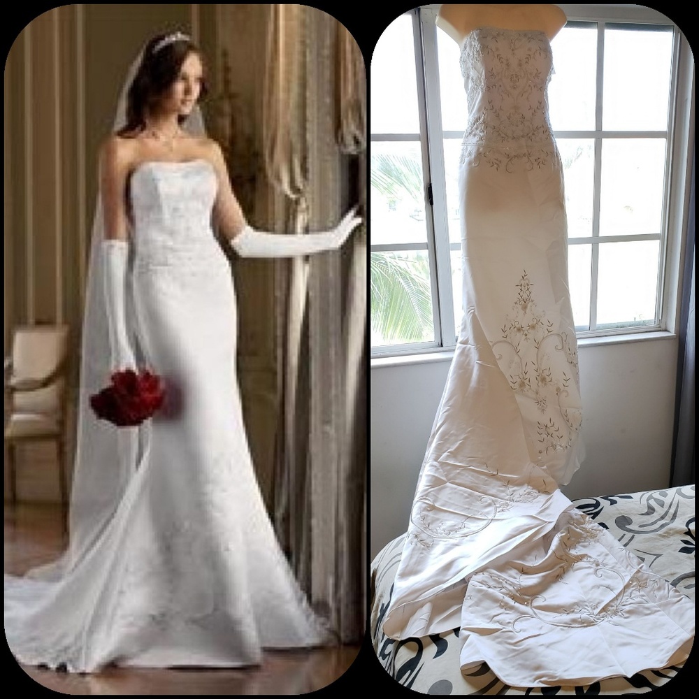 David's Bridal Satin White Trumpet Wedding Dress